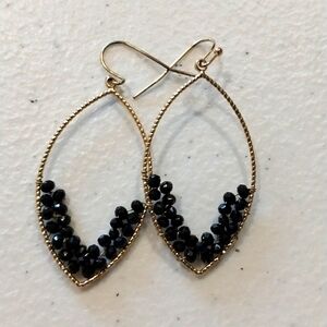 Goldtone and black bead dangle hoops like new